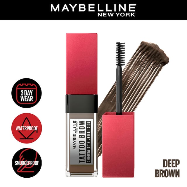 MAYBELLINE TATTOO BROW 3 DAY STYLING BROW GEL DEEP BROWN 6ML SEMI-PERMANENT TINTED EYEBROW GEL