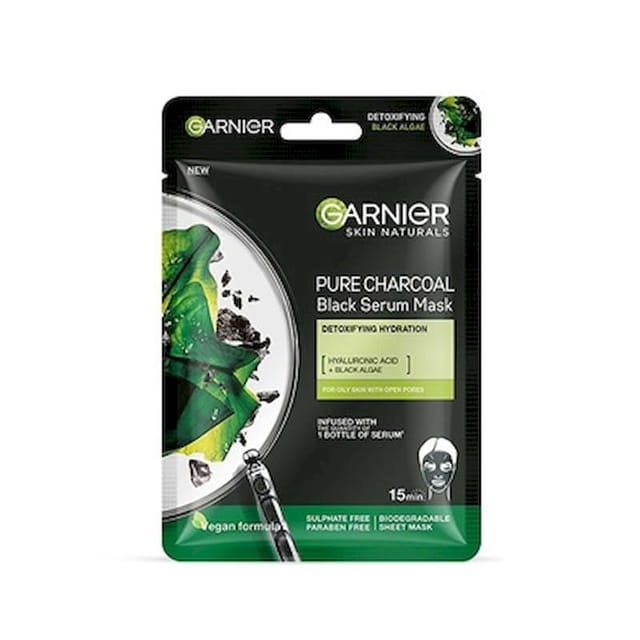 GARNIER SKIN NATURALS PURE CHARCOAL BLACK SERUM FACE MASK 1S