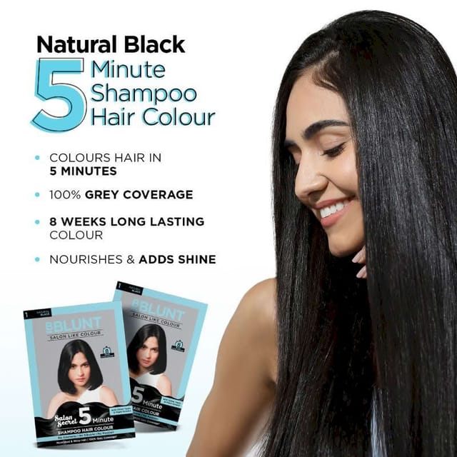 NATURAL BLACK 5 MINUTE SHAMPOO HAIR COLOUR FOR 100% GREY COVERAGE  20ML X 5