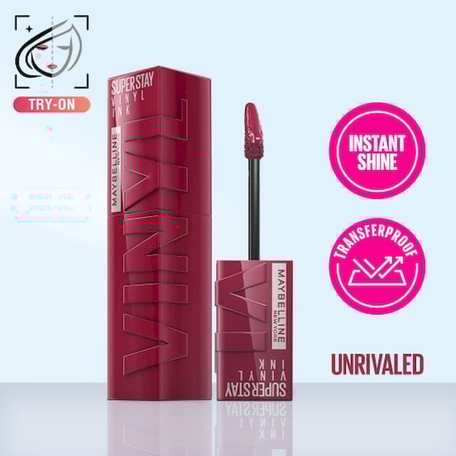 MAYBELLINE SUPERSTAY VINYL INK LIQUID LIPSTICK UNRIVALED HIGH SHINE THAT LASTS FOR 16 HRS ENRICHED WITH VITAMIN E & ALOE