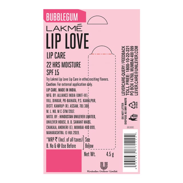 LAKME LIP LOVE GELATO CHAPSTICK BUBBLEGUM 4.5GM