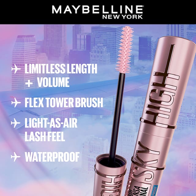 MAYBELLINE NEW YORK LASH SENSATIONAL SKY HIGH WATERPROOF MASCARA LENGTHENING & VOLUMIZING MASCARA WITH BAMBOO EXRACT & FIBRES VERY BLACK 6ML