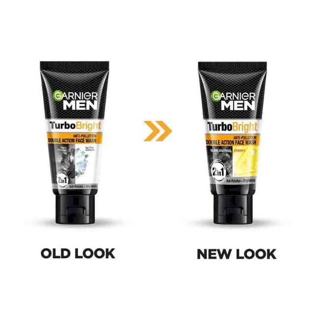 GARNIER MEN TURBO BRIGHT DOUBLE ACTION FACE WASH BLACK CHARCOAL 50GM