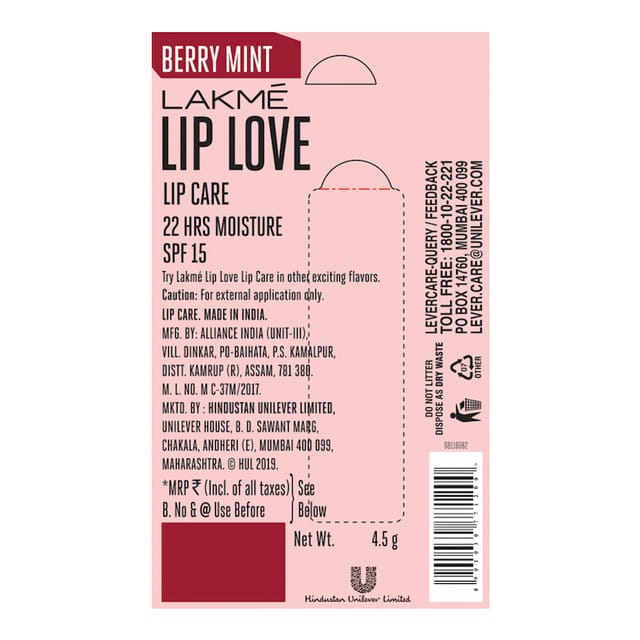 LAKME LIP LOVE GELATO CHAPSTICK BERRY MINT 4.5GM