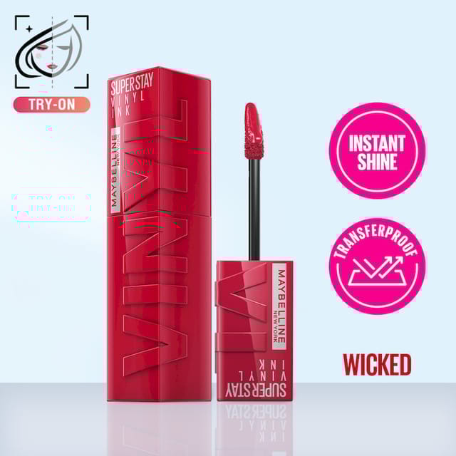 MAYBELLINE SUPERSTAY VINYL INK LIQUID LIPSTICK WICKED HIGH SHINE THAT LASTS FOR 16 HRS ENRICHED WITH VITAMIN E & ALOE