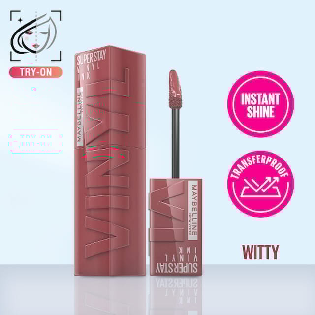 MAYBELLINE SUPERSTAY VINYL INK LIQUID LIPSTICK WITTY HIGH SHINE THAT LASTS FOR 16 HRS ENRICHED WITH VITAMIN E & ALOE