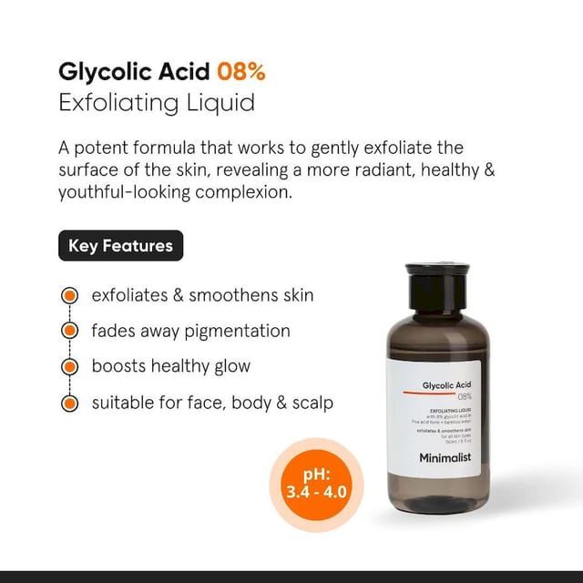 MIINIMALIST 8% GLYCOLIC ACID EXFOLIATING LIQUID FOR SMOOTHENING SKIN