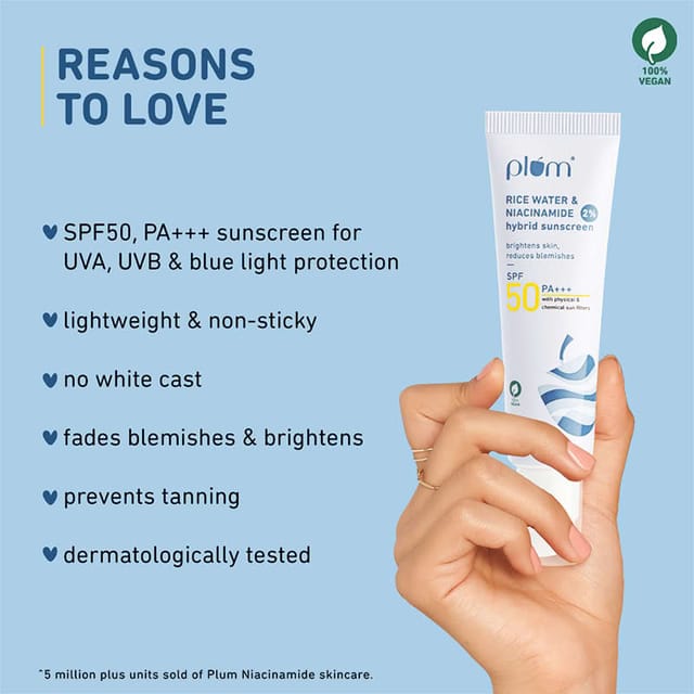 PLUM RICE WATER & NAICINAMIDE 2% HYBRID SUNSCREEN 50 G