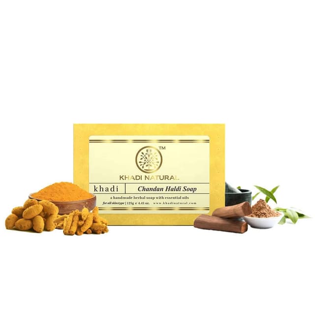 KHADI NATURAL HANDMADE HERBAL CHANDAN HALDI SOAP 125GM