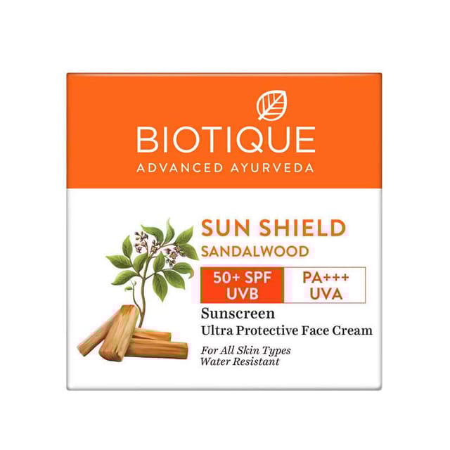 BIOTIQUE SUN SHIELD SANDALWOOD 50+SPF SUNSCREEN CREAM 50G