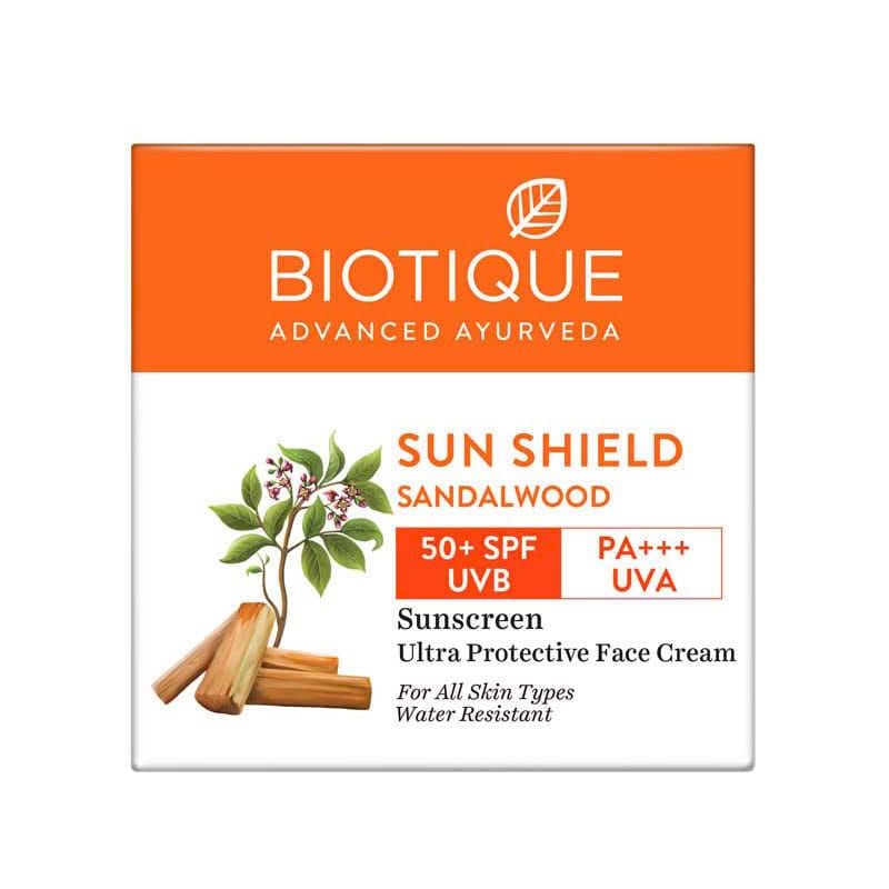 BIOTIQUE SUN SHIELD SANDALWOOD 50+SPF SUNSCREEN CREAM 50G