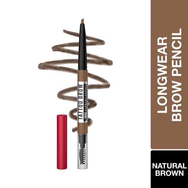 MAYBELLINE TATTOO BROW 36 HR BROW PENCIL NATURAL BROWN 0.25GM WATERPROOF EYEBROW PENCIL WITH PRECISION TIP