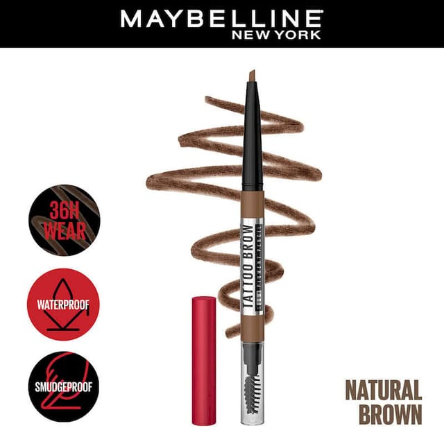 MAYBELLINE TATTOO BROW 36 HR BROW PENCIL NATURAL BROWN 0.25GM WATERPROOF EYEBROW PENCIL WITH PRECISION TIP