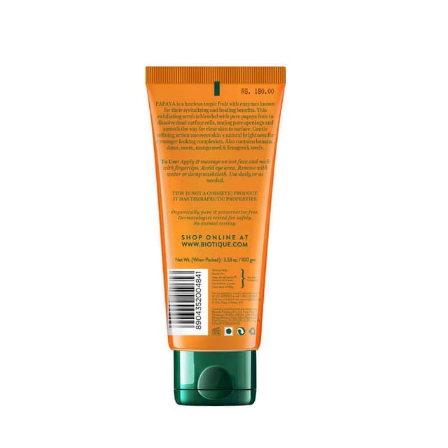 BIOTIQUE PAPAYA TAN REMOVAL BRIGHTENING & REVITALIZING FACE SCRUB 100G TUBE