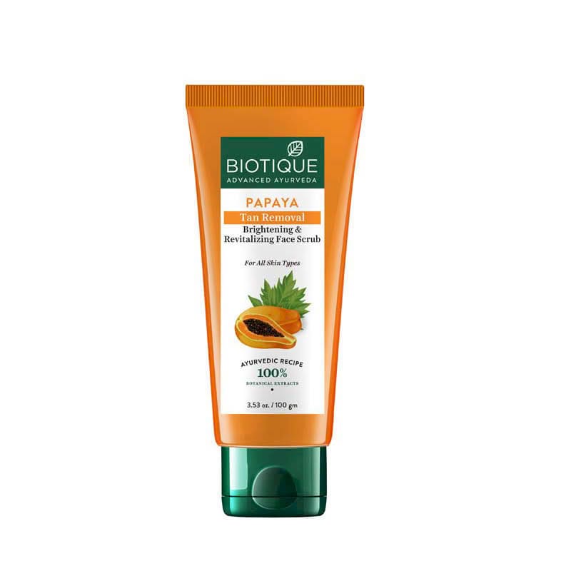 BIOTIQUE PAPAYA TAN REMOVAL BRIGHTENING & REVITALIZING FACE SCRUB 100G TUBE