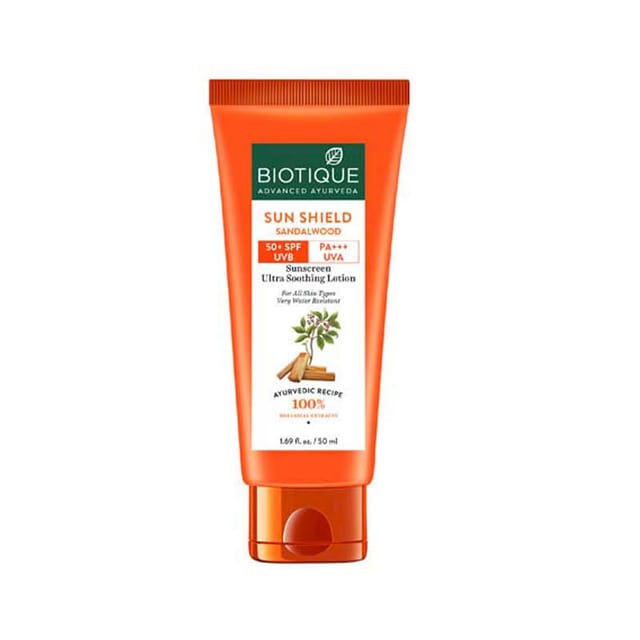 BIOTIQUE SUN SHIELD SANDALWOOD 50+SPF SUNSCREEN LOTION 50ML