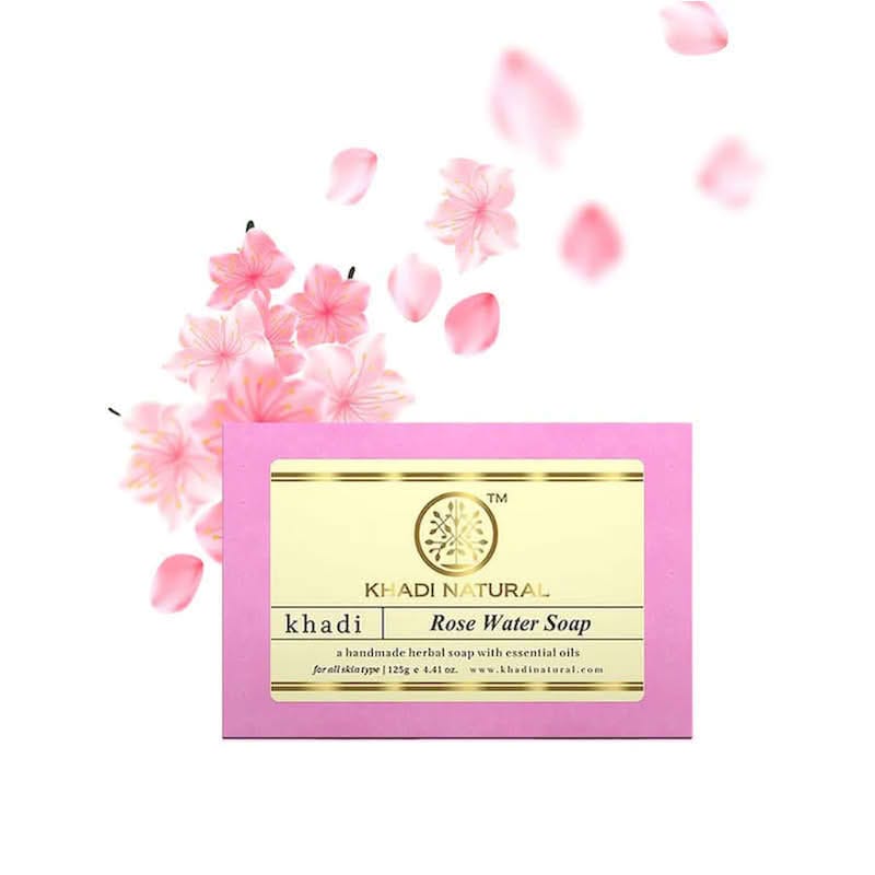 KHADI NATURAL HANDMADE HERBAL ROSEWATER SOAP 125GM