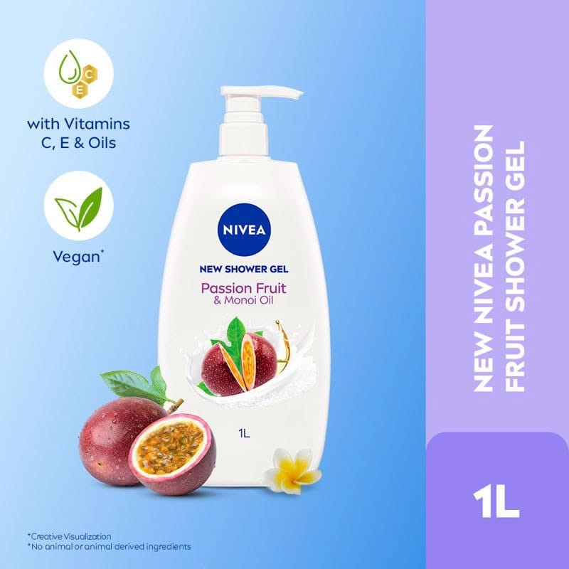 NIVEA SHOWER GEL PASSION FRUIT AND MONOI OIL 1000ML