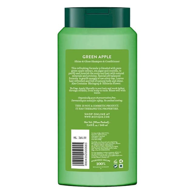 BIOTIQUE GREEN APPLE SHINE & GLOSS SHAMPOO WITH CONDITIONER 340 ML