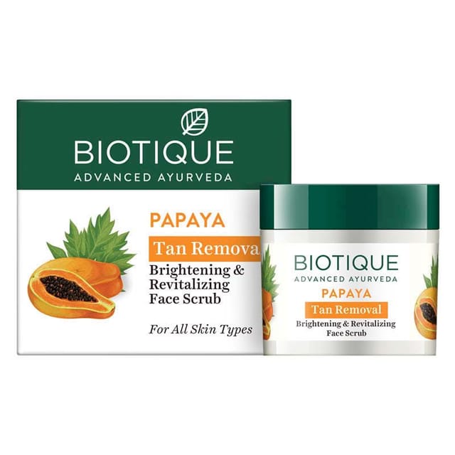BIOTIQUE PAPAYA TAN REMOVAL BRIGHTENING & REVITALIZING FACE SCRUB 75G JAR